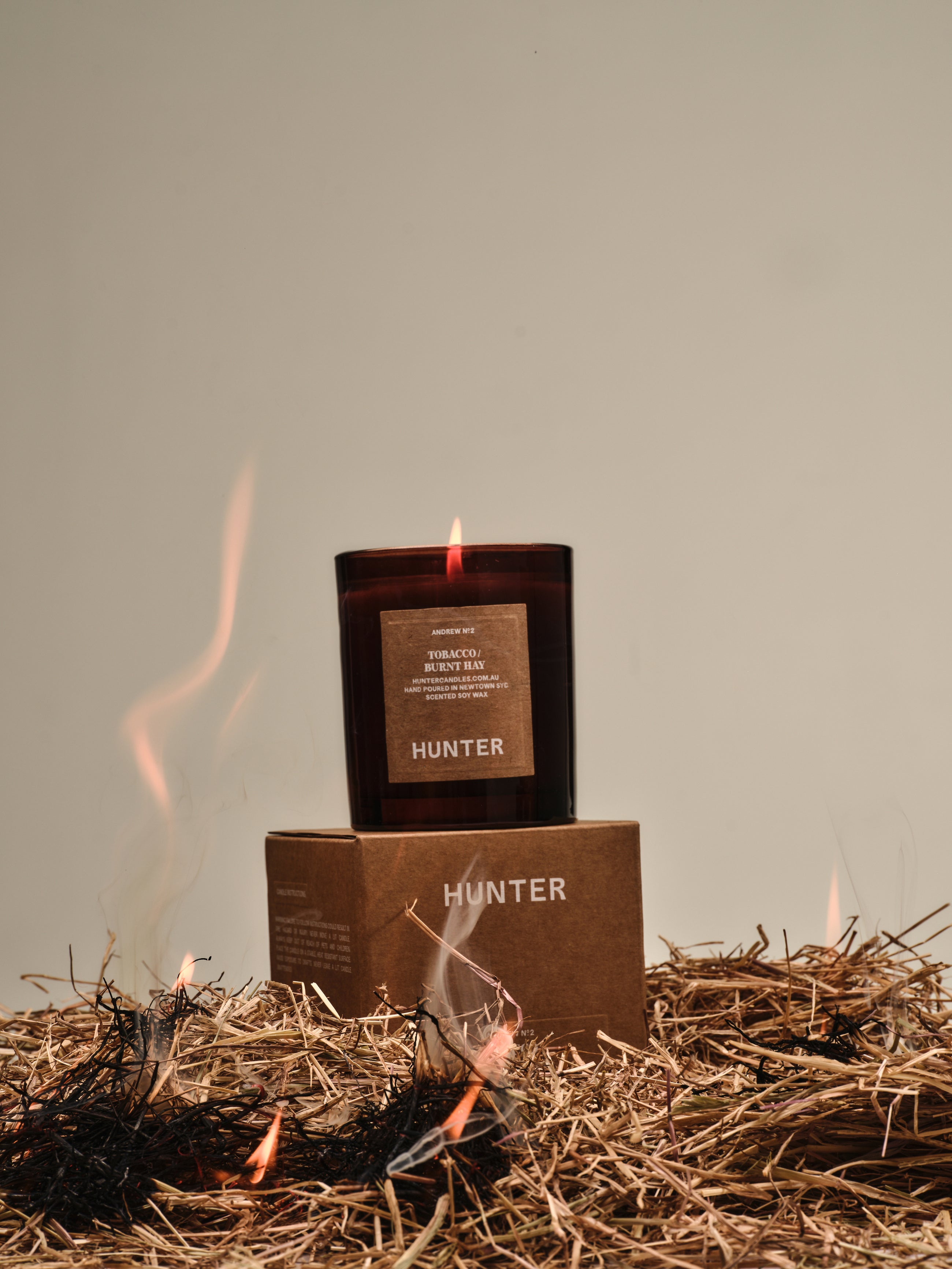 ANDREW tobacco + burnt hay scented candle Hunter Candles